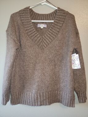 Pink Republic Taupe V-Neck Knit Sweater